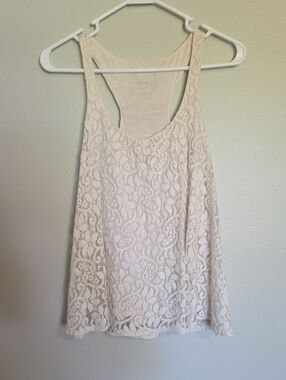 INC Women's Lace Racerback Tank Top - Cream